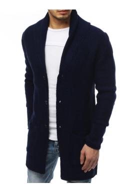 Tmavomodrý dlhý sveter so šálovým golierom pre pánov v zľave