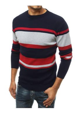 Tmavomodrý štýlový sveter s kontrastnými pásmi pre pánov