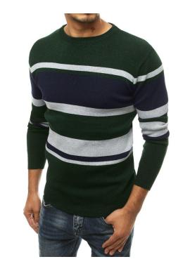 Štýlový pánsky sveter zelenej farby s kontrastnými pásmi