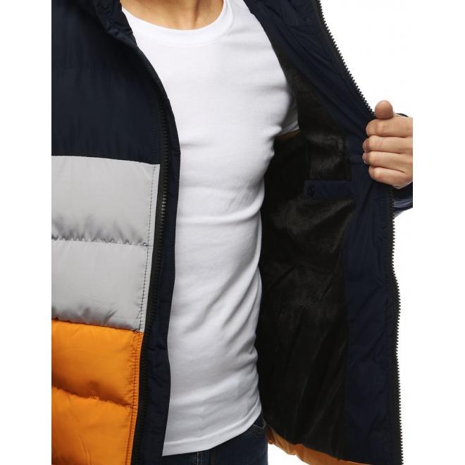 Prešívaná pánska bunda tmavomodrej farby na zimu