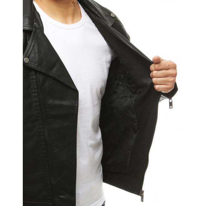 Pánska kožená bunda na jeseň v čiernej farbe