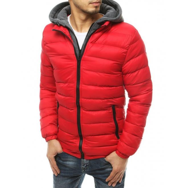 Pánska prešívaná bunda s kapucňou v červenej farbe