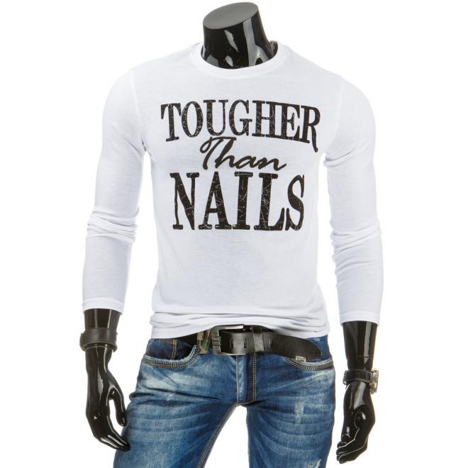 Pánske tričko v bielej farbe s dlhým rukávom a potlačou