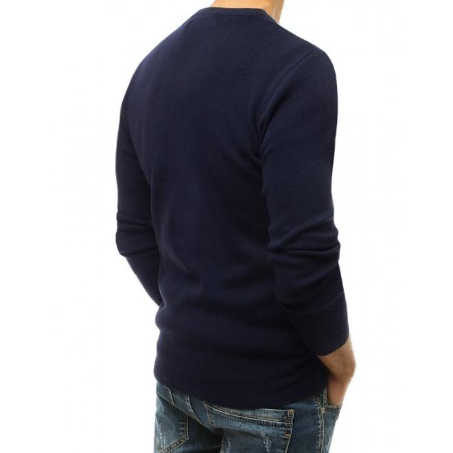Tmavomodrý klasický sveter s véčkovým výstrihom pre pánov