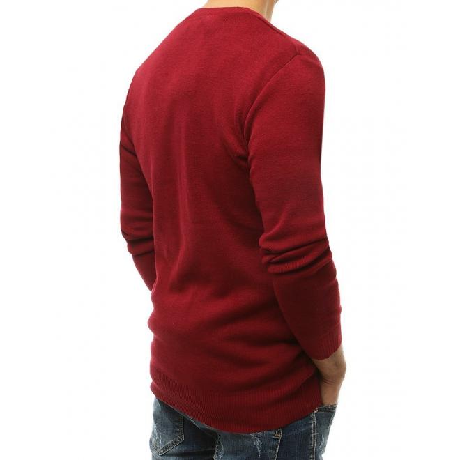 Módny pánsky sveter bordovej farby s véčkovým výstrihom