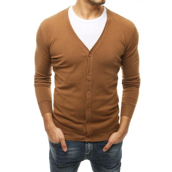 Pánsky zapínací sveter s véčkovým výstrihom v hnedej farbe