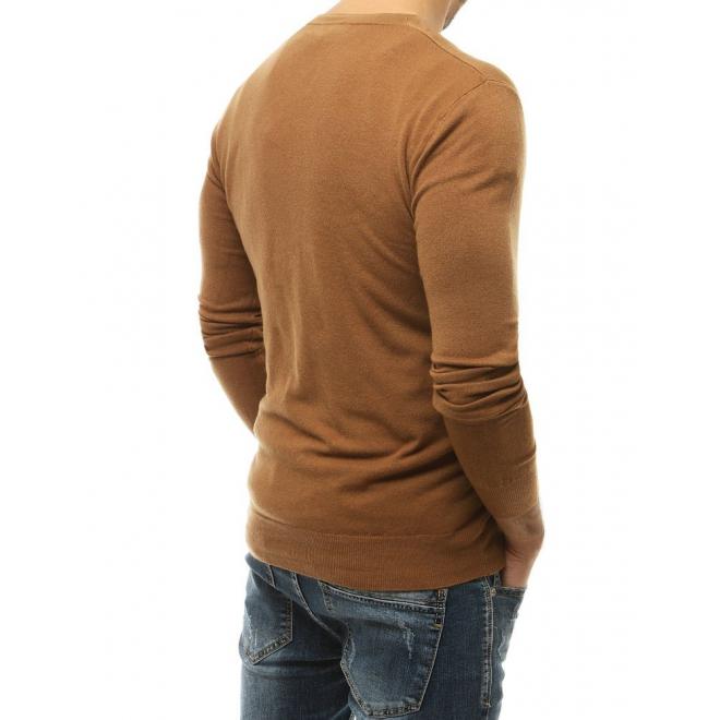 Pánsky zapínací sveter s véčkovým výstrihom v hnedej farbe