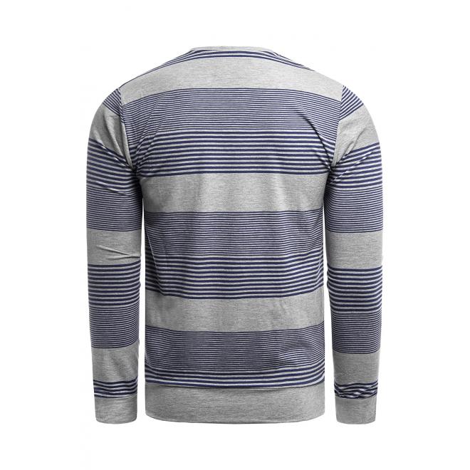 Pánsky pásikavý sveter v sivo-modrej farbe