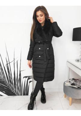 Prešívaná dámska bunda čiernej farby s kožušinou na golieri