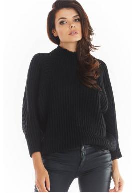 Čierny voľný sveter s polrolákom pre dámy