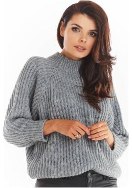 Voľný dámsky sveter sivej farby s polrolákom