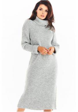 Dámske svetrové šaty s rolákom v sivej farbe