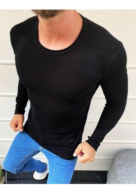 Pánsky módny sveter s okrúhlym výstrihom v čiernej farbe