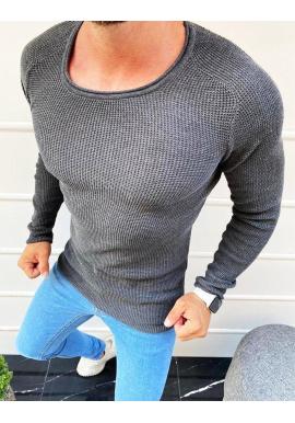 Tmavosivý módny sveter s okrúhlym výstrihom pre pánov