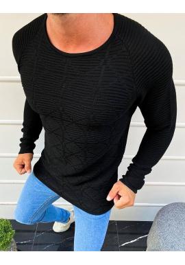 Čierny vzorovaný sveter s okrúhlym výstrihom pre pánov