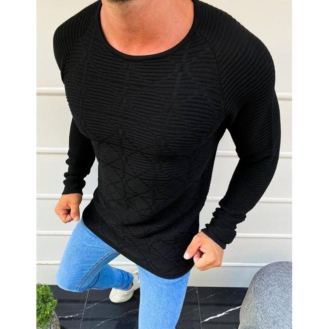 Čierny vzorovaný sveter s okrúhlym výstrihom pre pánov