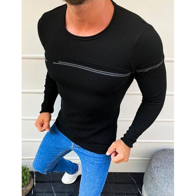 Štýlový pánsky sveter čiernej farby s kontrastnými pruhmi