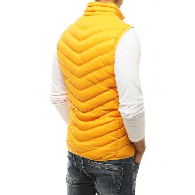 Pánska prešívaná vesta bez kapucne v žltej farbe