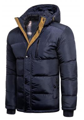 Zimná pánska bunda tmavomodrej farby s kapucňou