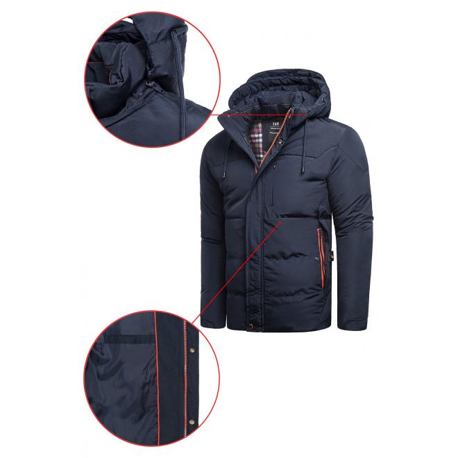 Pánska prešívaná bunda na zimu v tmavomodrej farbe