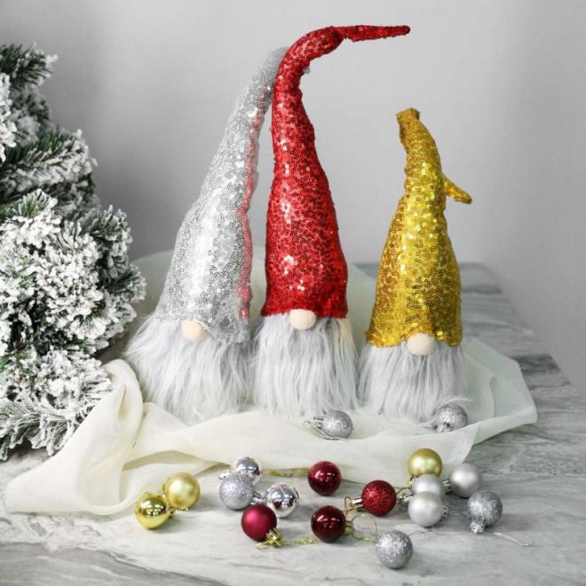 Vianočný trpaslík so žltou flitrovanou čiapkou