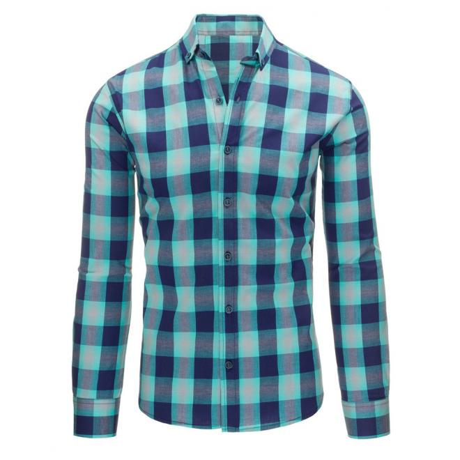 Károvaná pánska košeľa modrej farby s dlhým rukávom