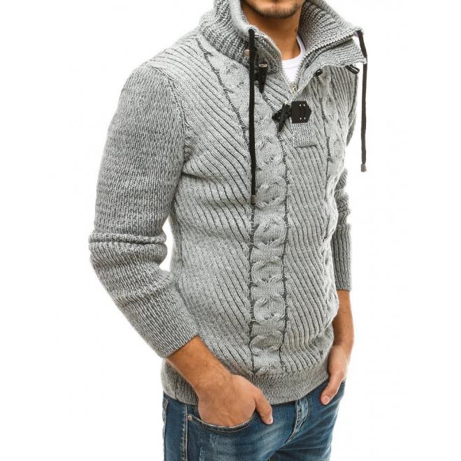 Vlnený pánsky sveter sivej farby s vysokým golierom