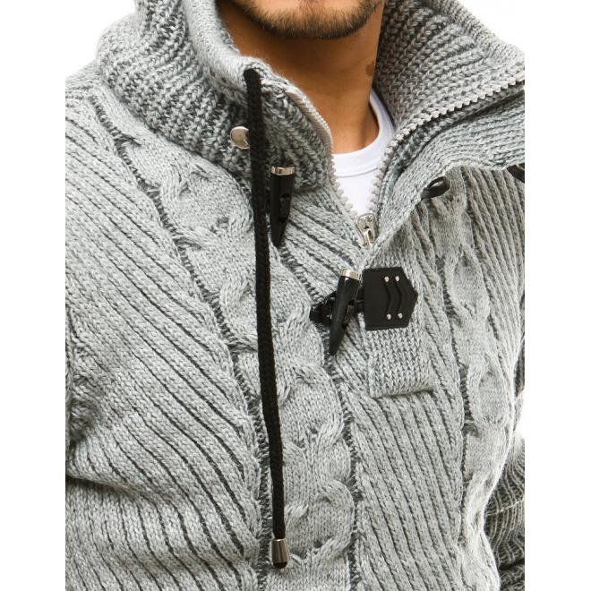 Vlnený pánsky sveter sivej farby s vysokým golierom