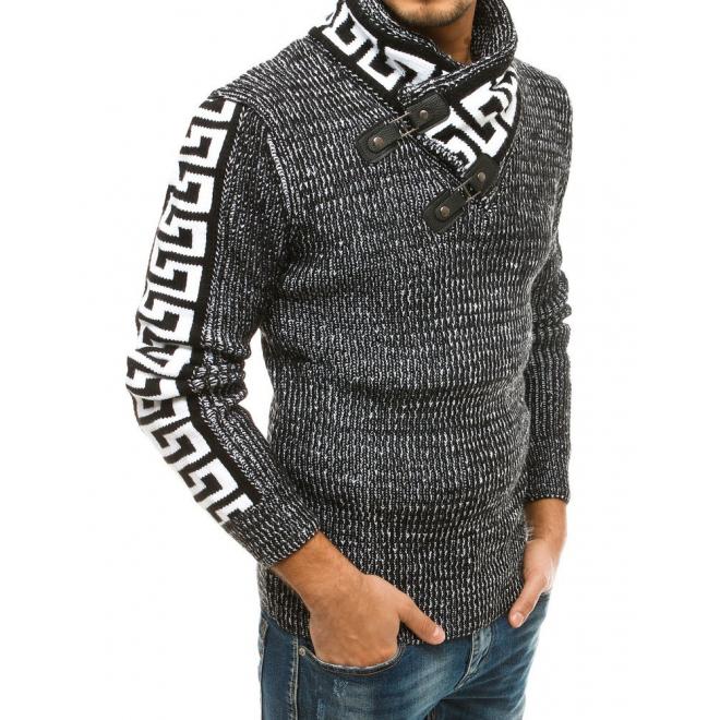 Vlnený pánsky sveter čiernej farby s vysokým golierom