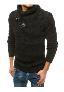 Pánsky hrubý sveter s vysokým golierom v čiernej farbe