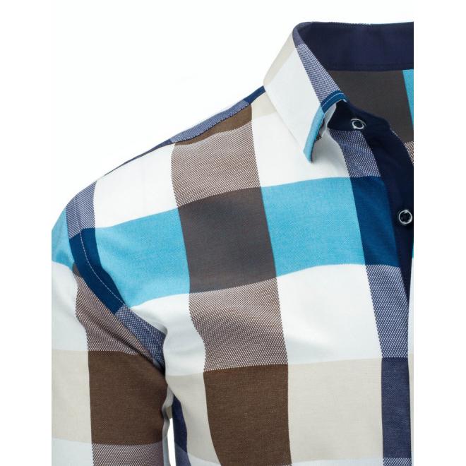 Košeľa s kockovaným vzorom v modro-fialovej farbe