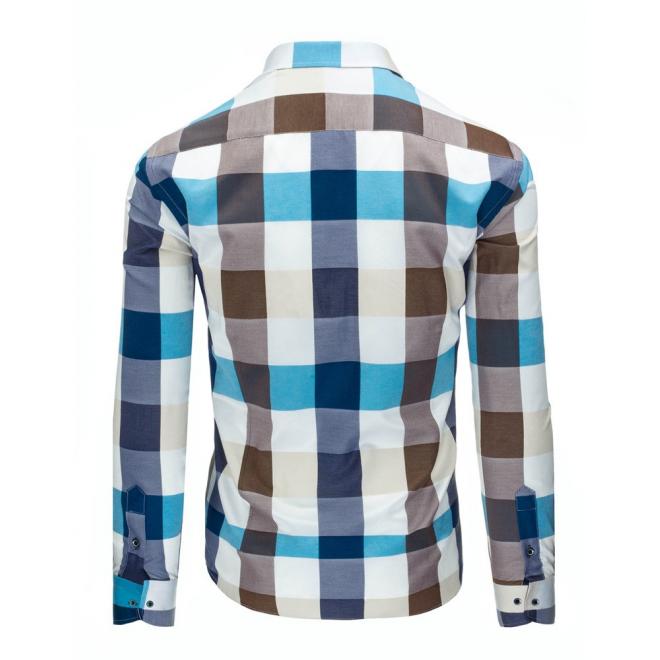 Košeľa s kockovaným vzorom v modro-fialovej farbe