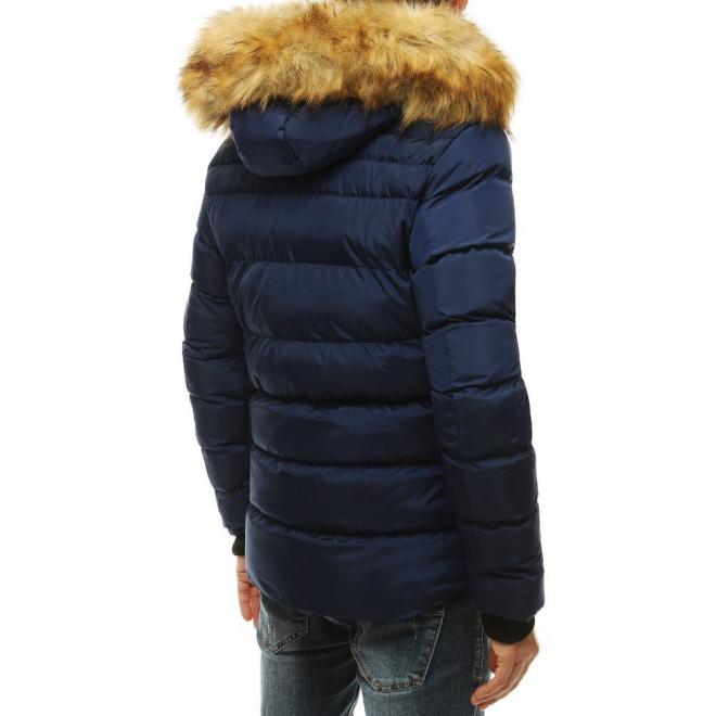 Pánska prešívaná bunda na zimu v tmavomodrej farbe