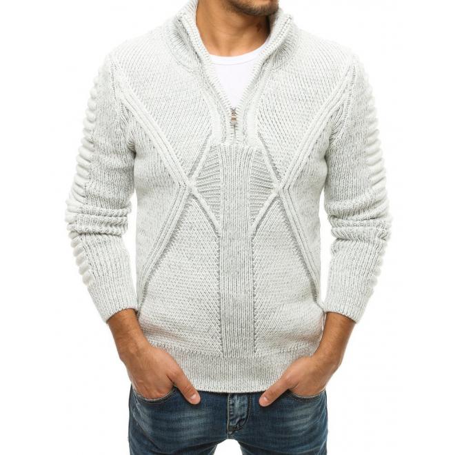 Biely vlnený sveter so zapínaným golierom pre pánov