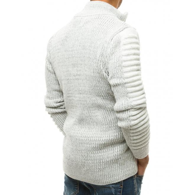 Biely vlnený sveter so zapínaným golierom pre pánov