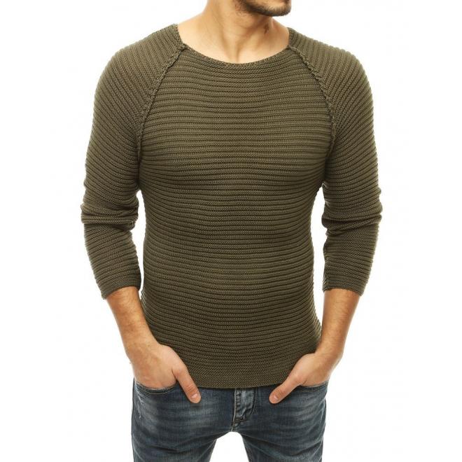 Pánsky štýlový sveter s okrúhlym výstrihom v kaki farbe