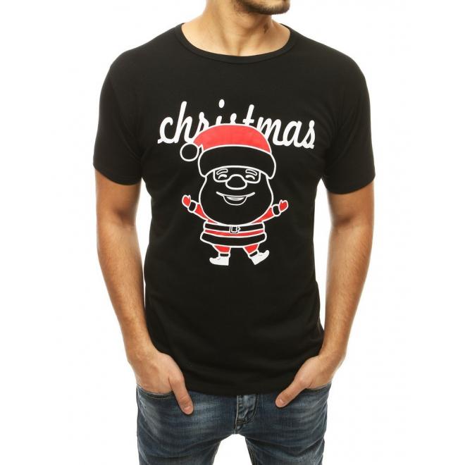 Čierne klasické tričko s vianočným motívom pre pánov