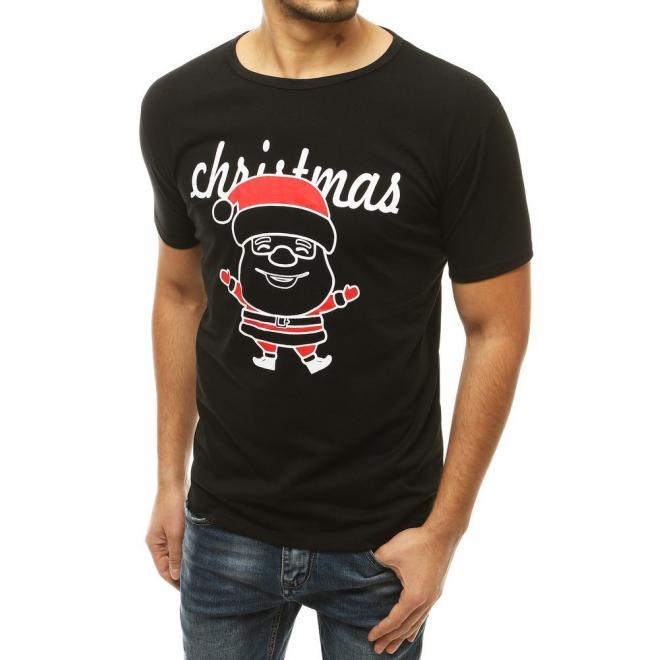 Čierne klasické tričko s vianočným motívom pre pánov