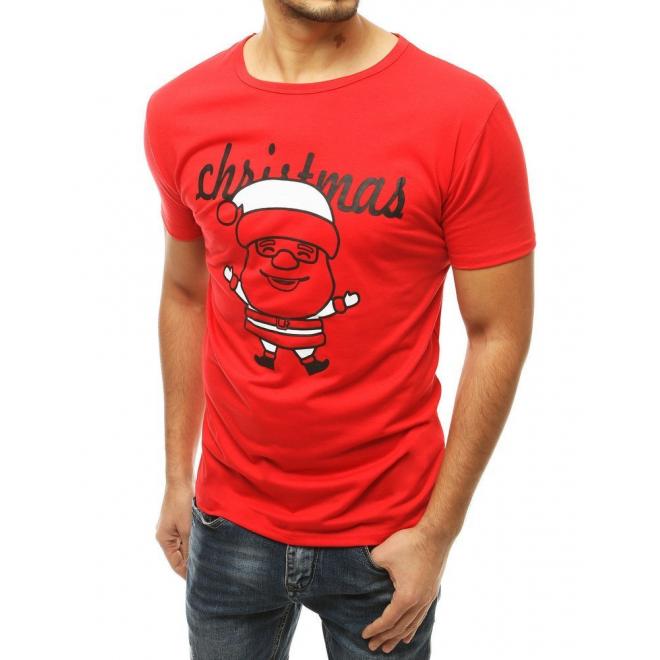 Klasické pánske tričko červenej farby s vianočným motívom