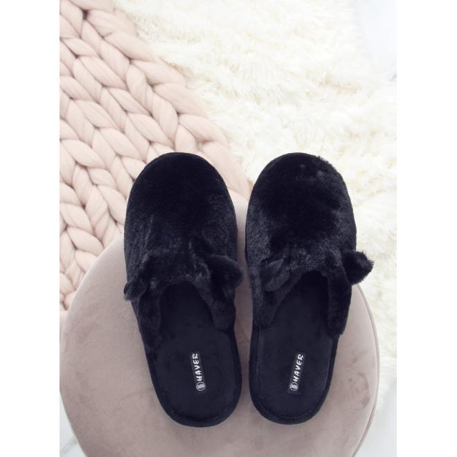 Dámske teplé papuče s ušami v čiernej farbe