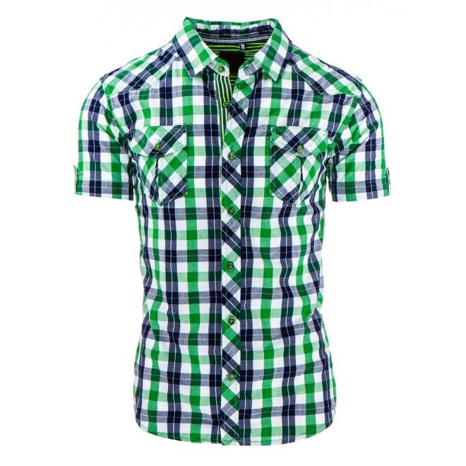 Pánska károvaná košeľa v zeleno-modrej farbe