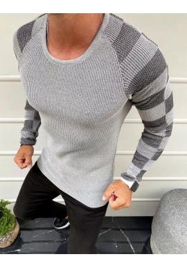 Módny pánsky sveter bielej farby s kontrastnými vložkami