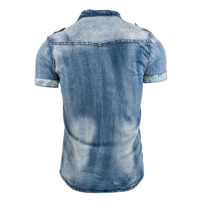 Štýlová džínová košeľa v modrej farbe pre pánov
