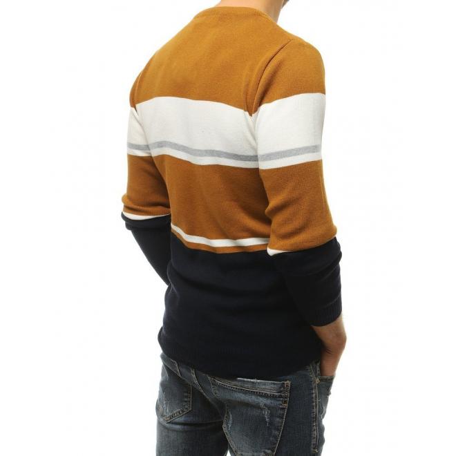 Pánsky štýlový sveter s kontrastnými pruhmi v hnedej farbe