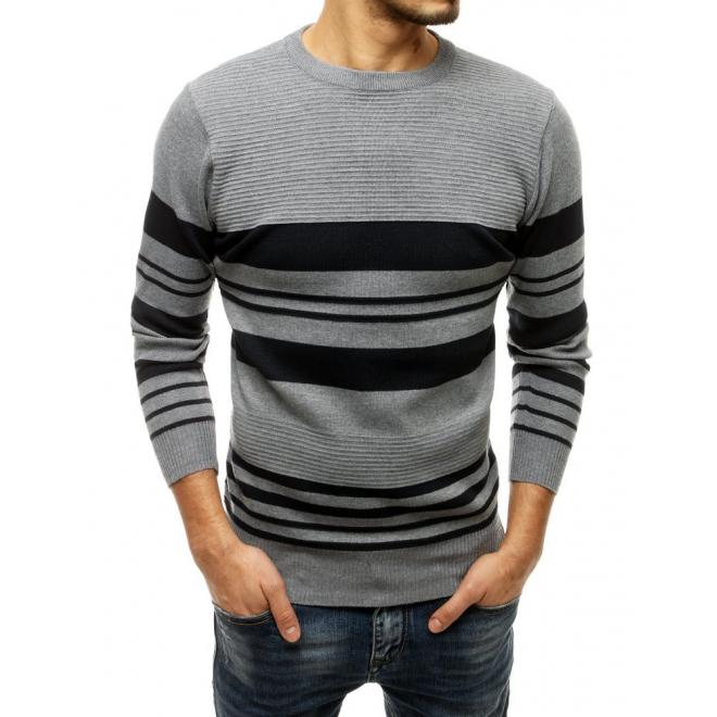 Sivý klasický sveter s kontrastnými pruhmi pre pánov