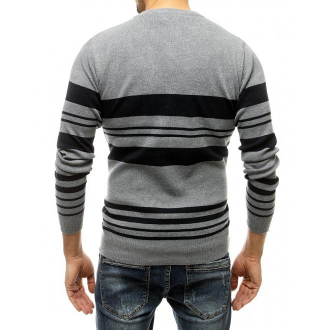 Sivý klasický sveter s kontrastnými pruhmi pre pánov