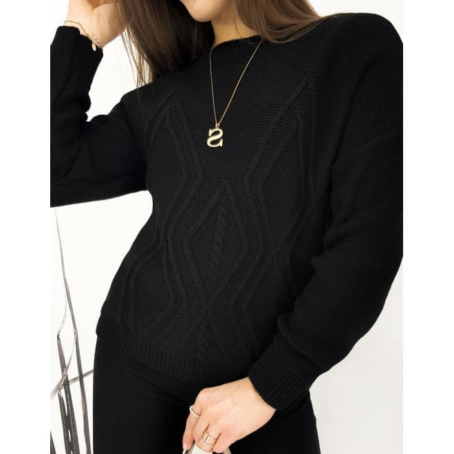 Voľný dámsky sveter čiernej farby so vzorom