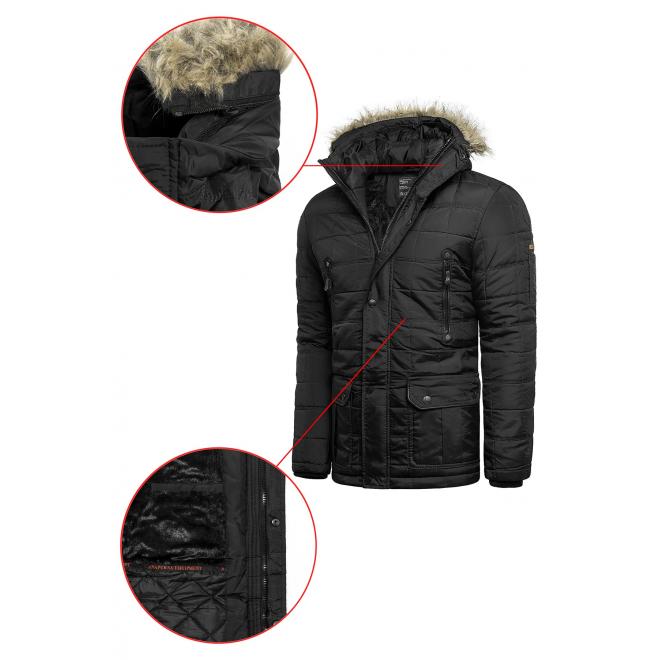 Pánska prešívaná bunda na zimu v čiernej farbe