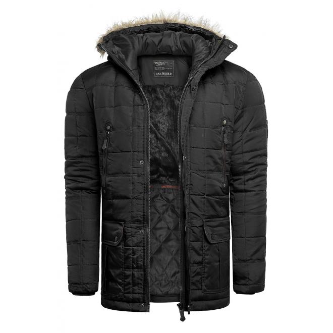 Pánska prešívaná bunda na zimu v čiernej farbe