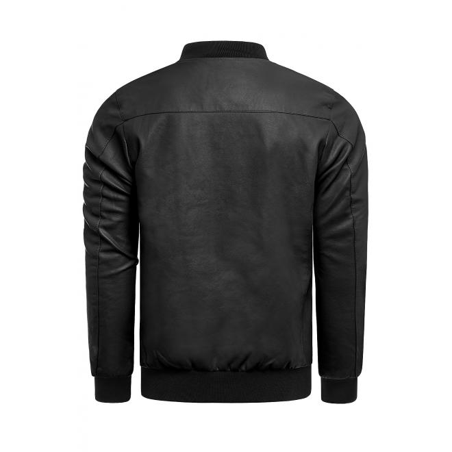 Čierna prechodná kožená bunda pre pánov